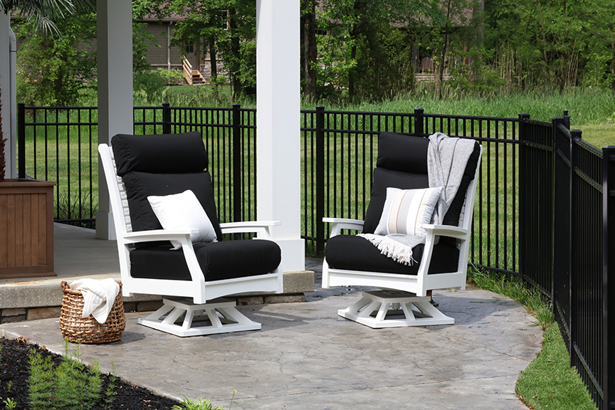 Classic Terrace High Back Swivel Rockers - White with Canvas Black Cushions