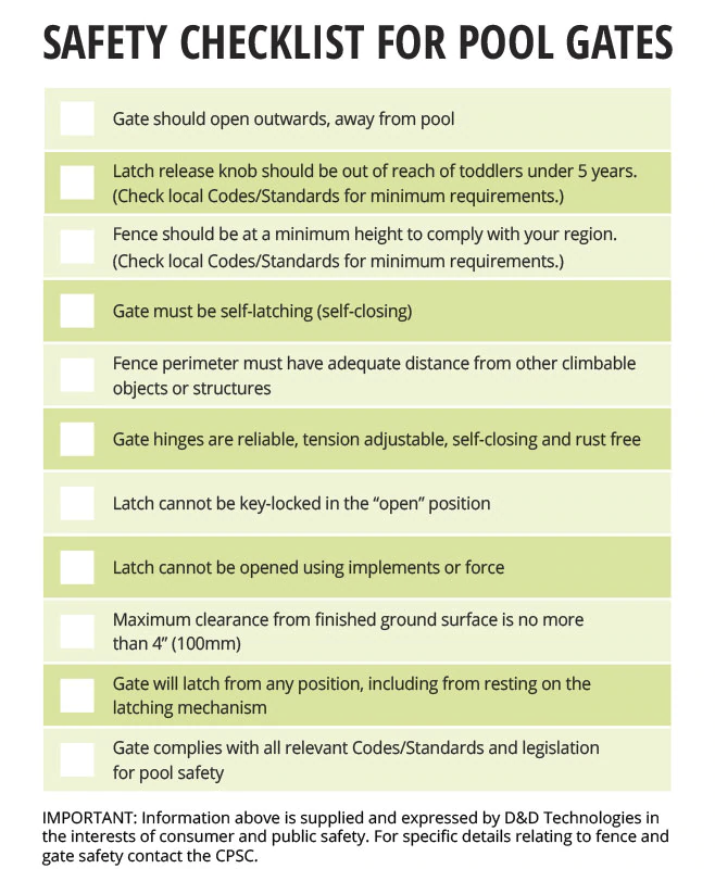 checklist for pool gates